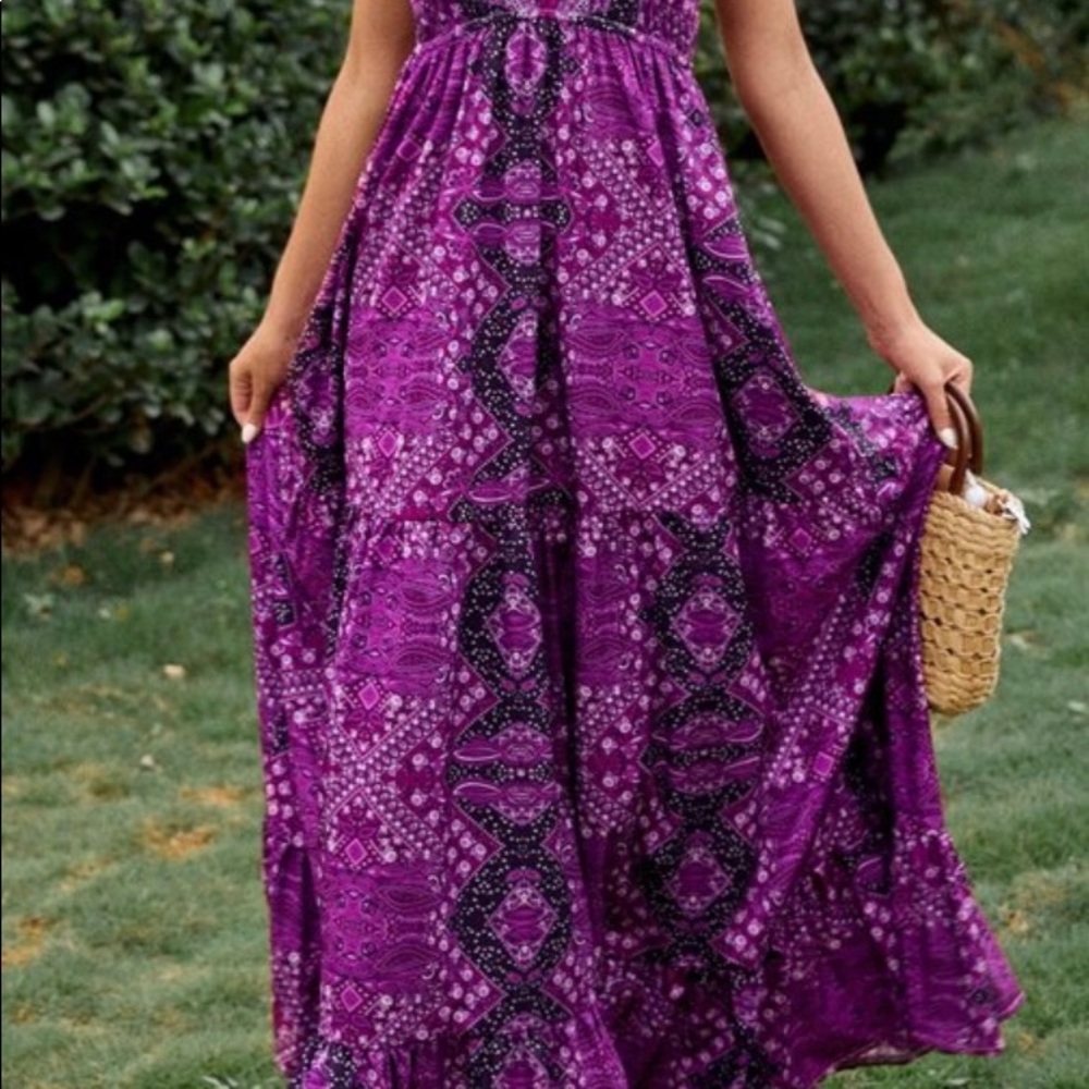 Bohemian Boho Gypsy Ruffle Cami Maxi Dress - Picture 7 of 12